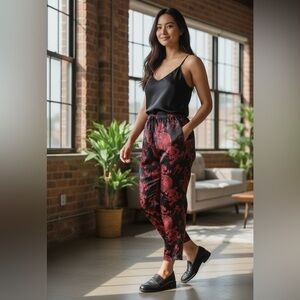 Elegant Black and Red Women's Loose Git Chinese Asian Dragon Y2K Loose Fit Pants